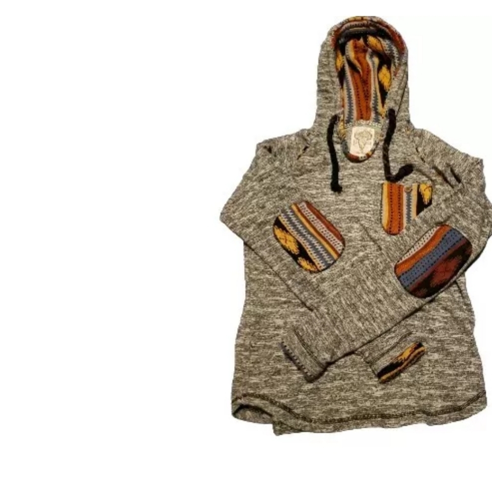 Third&Army Tribal Print Gray Elbow Patches Hoodie S *Material& Care Tag Missing*